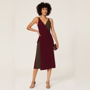 TOME Two Tone Asymmetrical Dress Maroon Gray Tank Midi Slip Dress‎ size 4